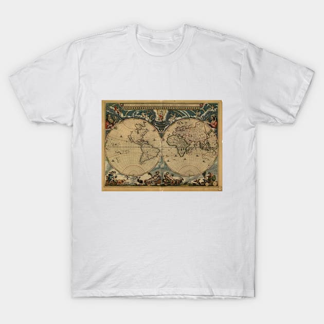 Vintage Map of The World (1664) T-Shirt by Bravuramedia